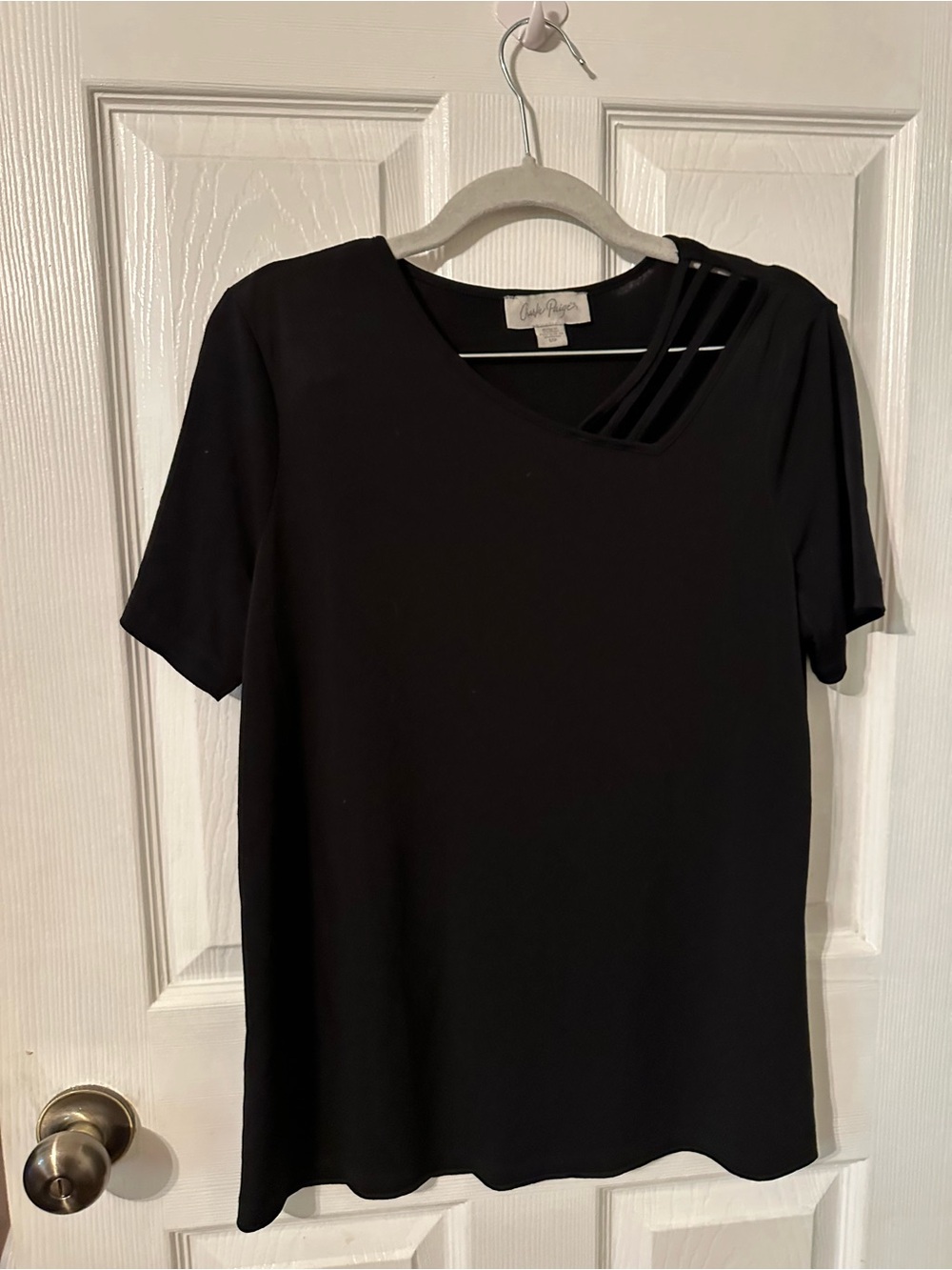 Charlie Paige Black Short-Sleeve Tee with Strappy Shoulder Detail